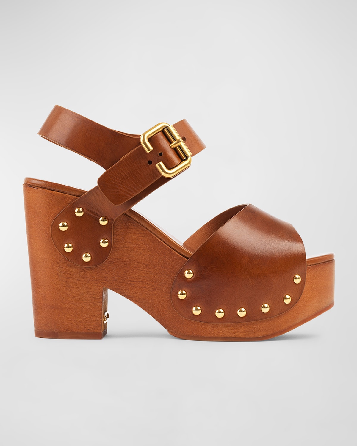 Chloé Jeannette Leather Clog Platform Sandals In Ginger Brown