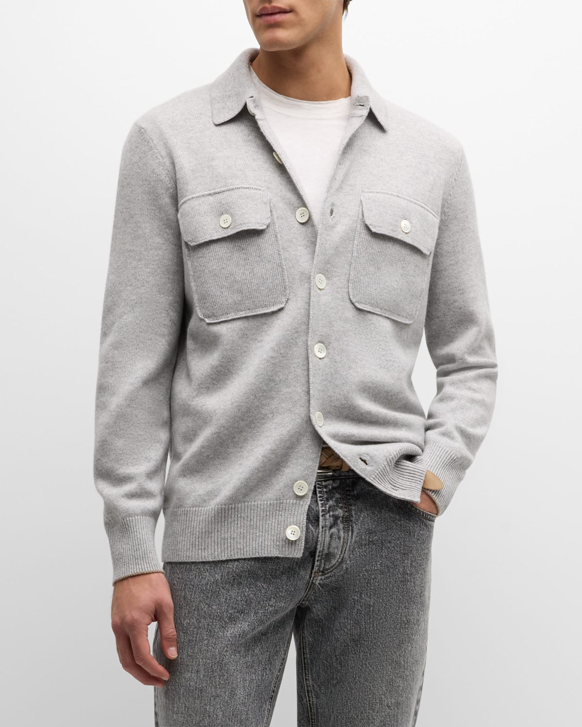 Shop Brunello Cucinelli Men's Cashmere Overshirt In Light Grey