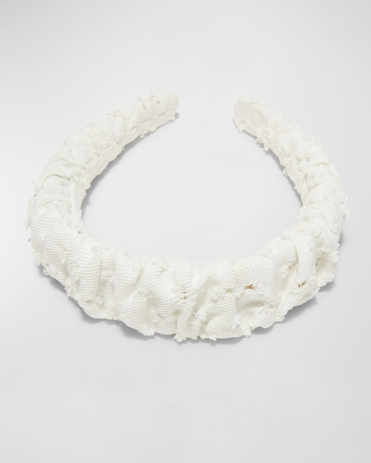Shop Lele Sadoughi Kelly Ruched Distressed Denim Headband In Chalk 100