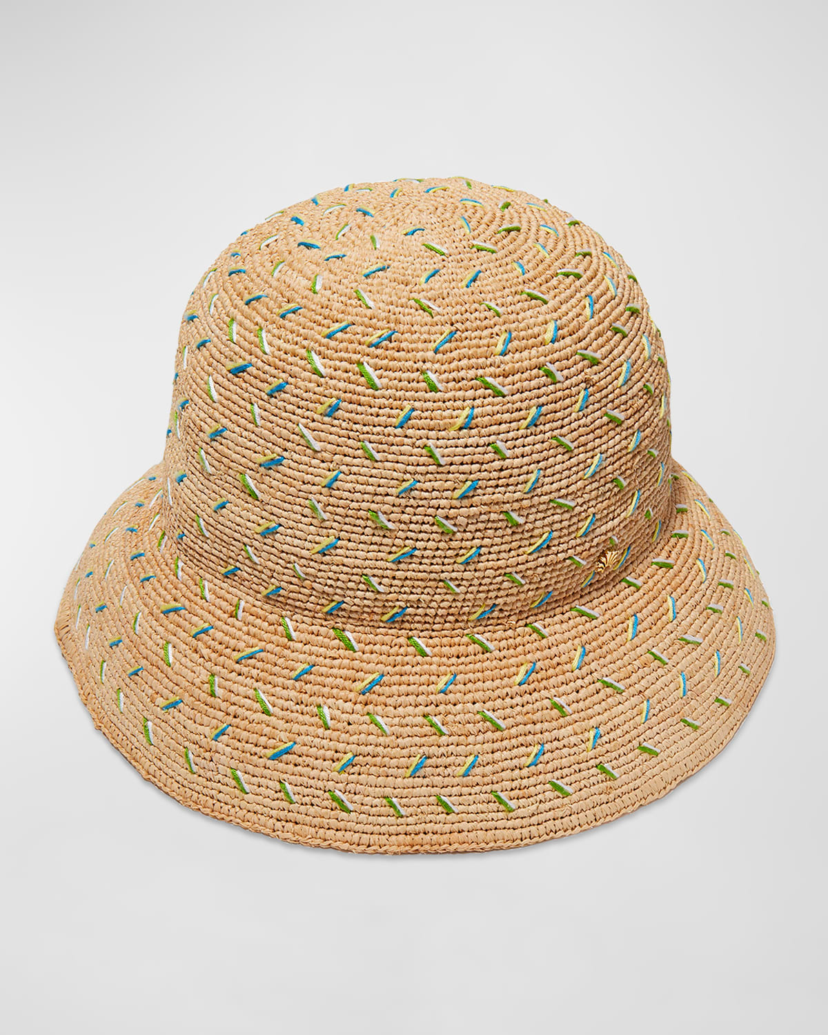 Lele Sadoughi Embroidered Raffia Bucket Hat In Tan/multi