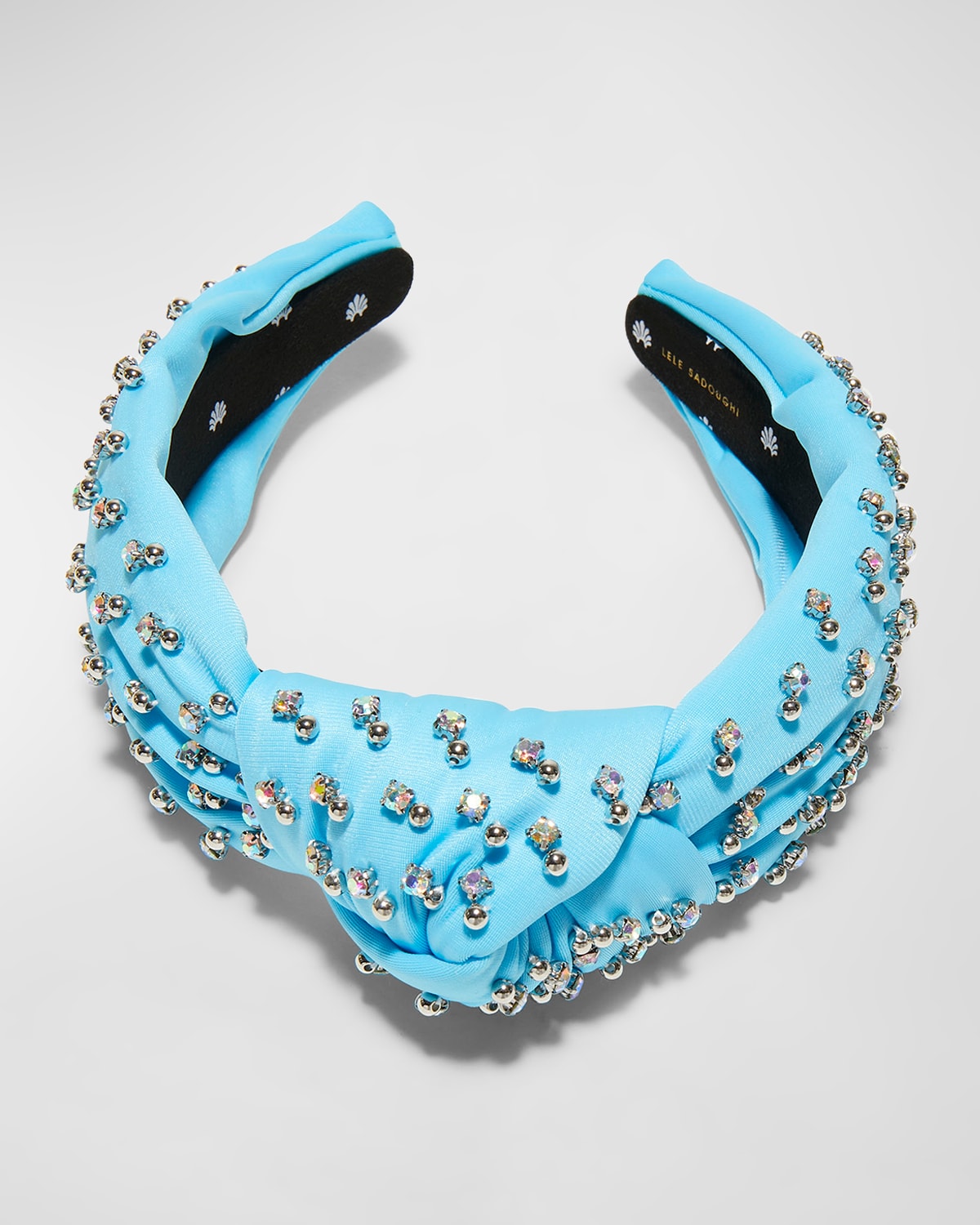 Shop Lele Sadoughi Knotted Crystal-embellished Neoprene Headband In Sky 400