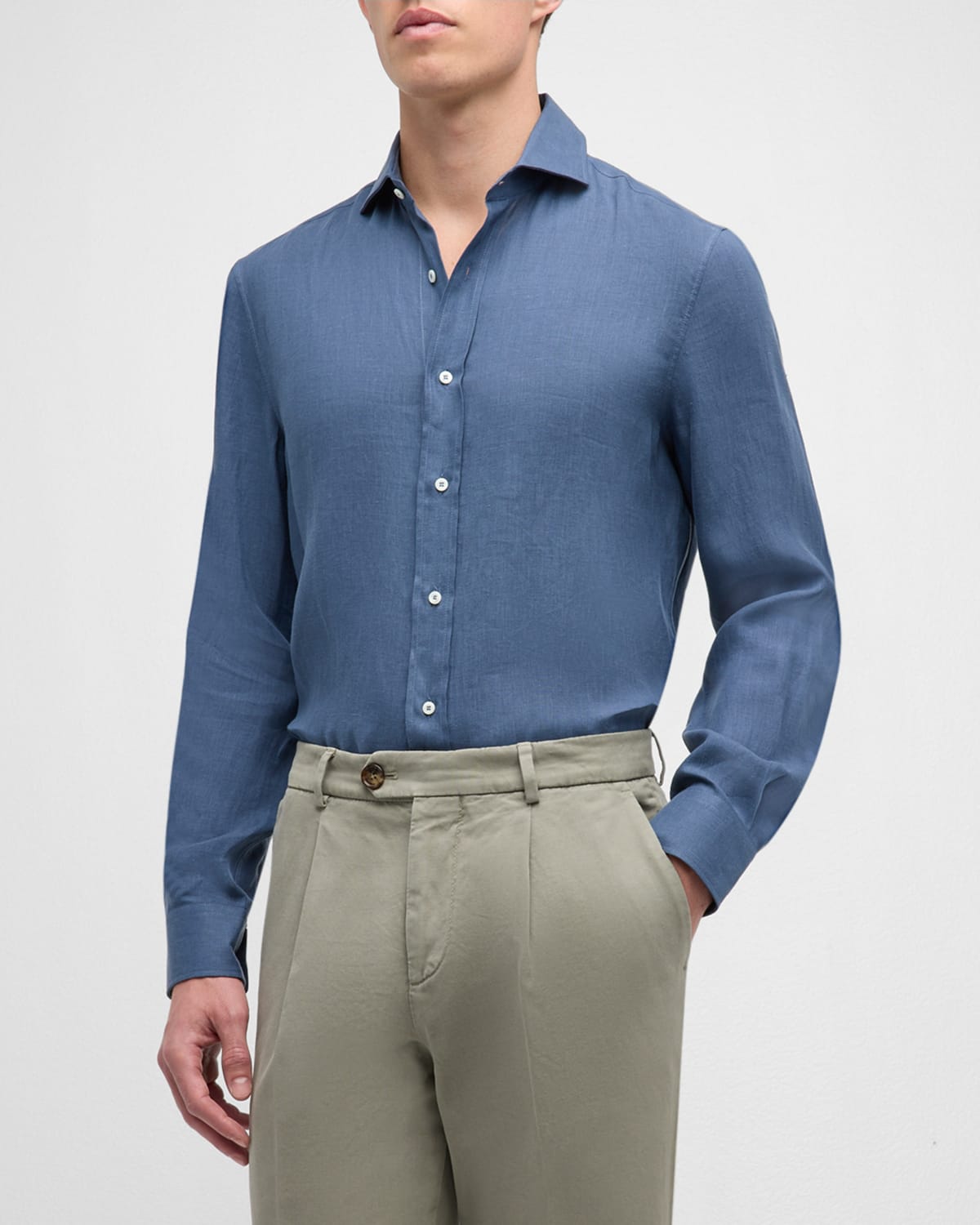 Shop Brunello Cucinelli Men's Easy Fit Woven Sport Shirt In C114 Ocean Blue