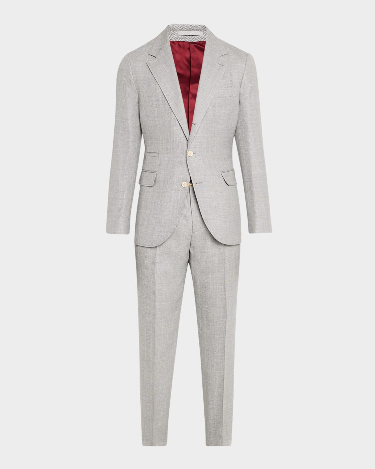 Brunello Cucinelli Men's Wool, Silk And Linen Chevron Two-piece Suit In Medium Grey