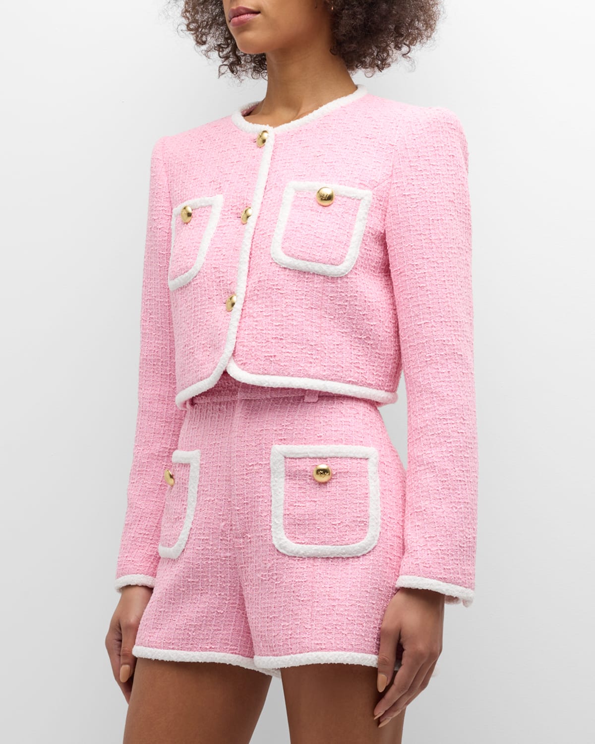 Shop Cinq À Sept Auden Contrast Bouclé Cropped Jacket In Flamingowhite