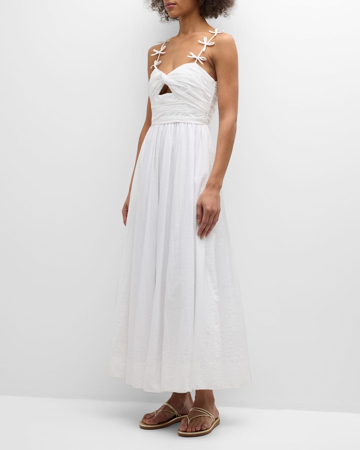 Shop Cinq À Sept Agnes Bow-strap Sweetheart Midi Dress In White