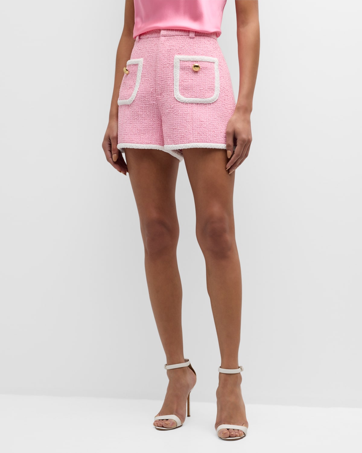 Shop Cinq À Sept Auden Contrast Boucle Shorts In Flamingowhite