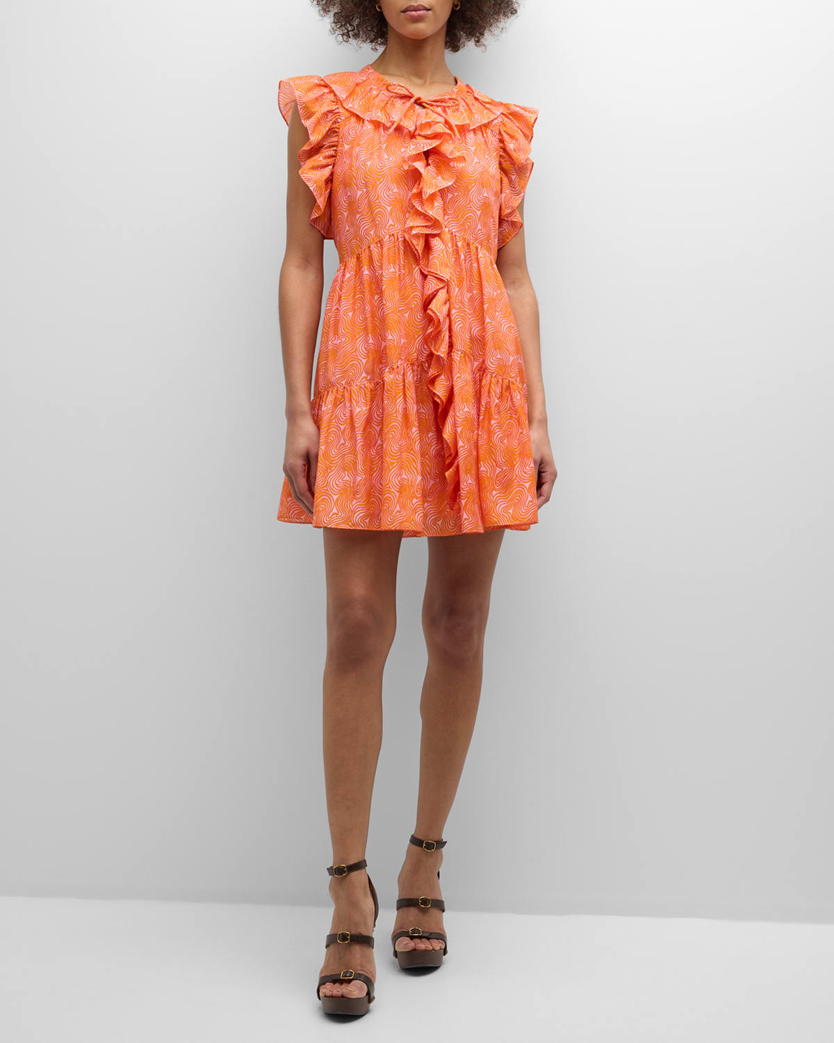Shop Cinq À Sept Letitia Summer Waves Cotton Silk Mini Dress In Pl Flmngo/ornge