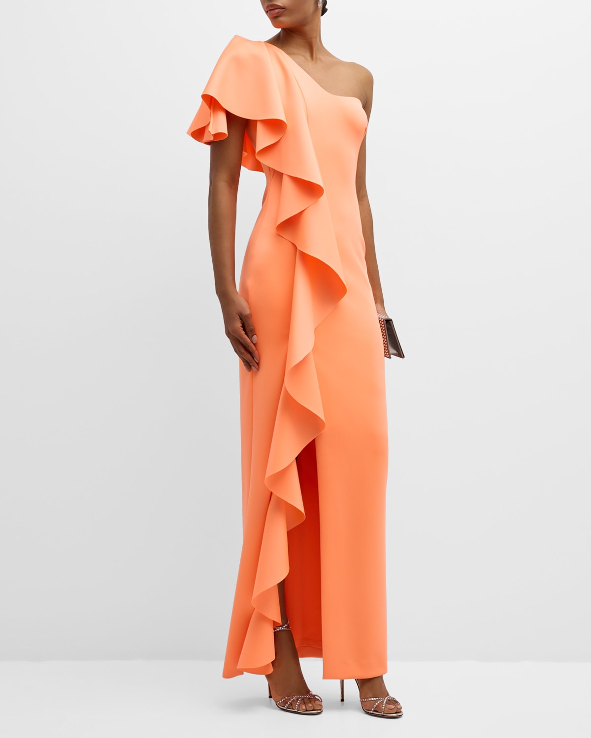 Percy One-Shoulder Ruffle Column Gown