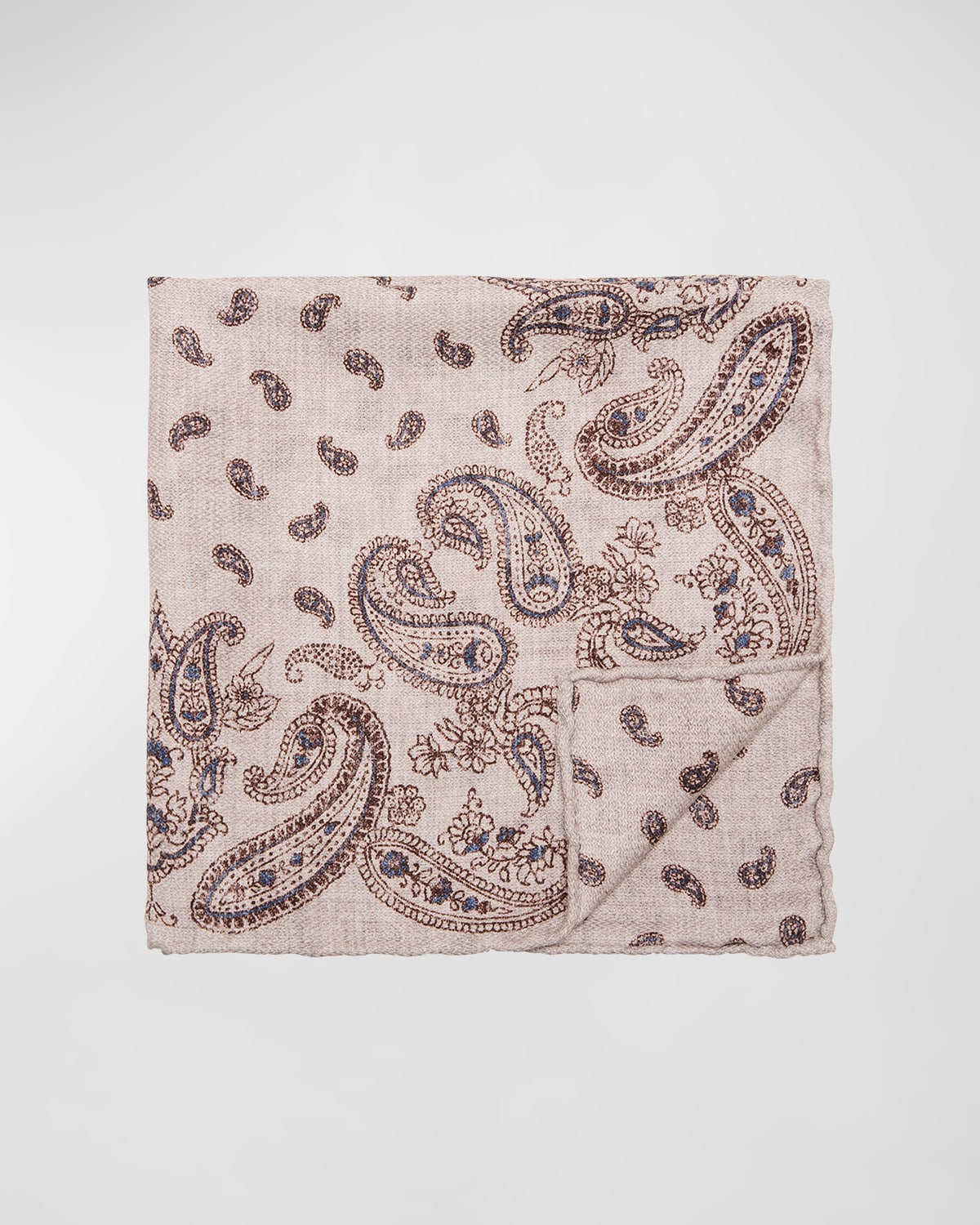 Brunello Cucinelli Men's Silk Paisley Pocket Square In Pearl/light Grey
