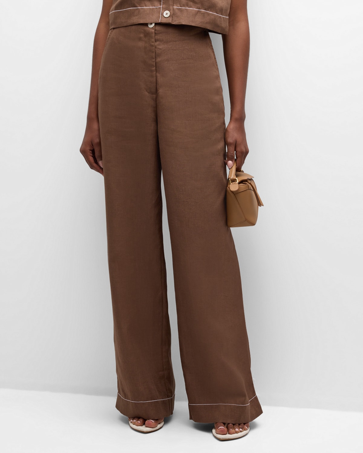 Bondi Born Varenna Tailored Wide-leg Linen Pants In Brown