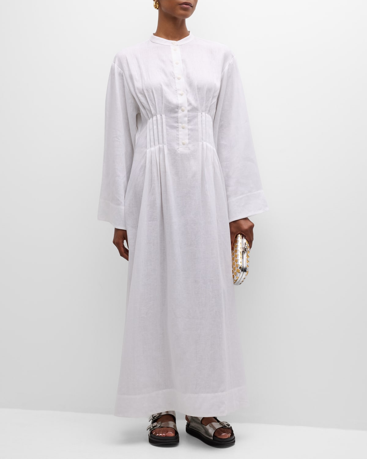 Bondi Born Nikko Pleated Linen Maxi Caftan Dress In White