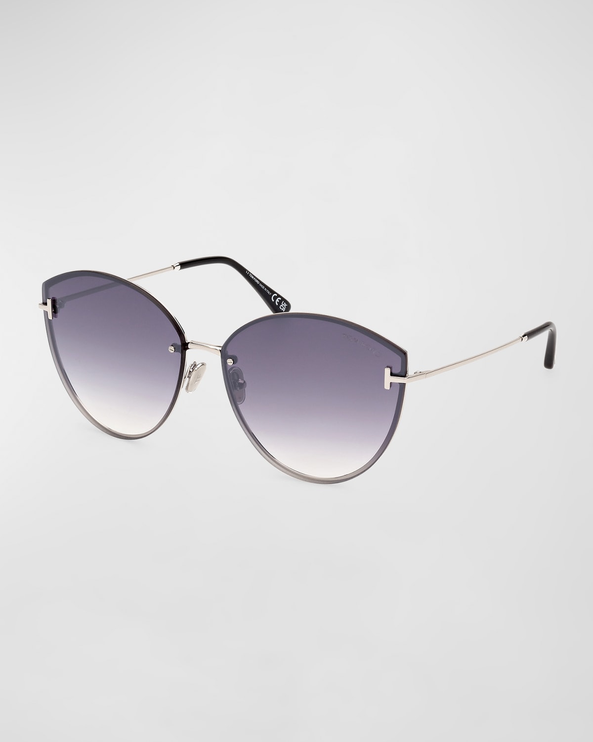 Shop Tom Ford Evangeline Metal Cat-eye Sunglasses In Shiny Palladium Black T Logo  Silver Mirror Smoke Grad Lenses