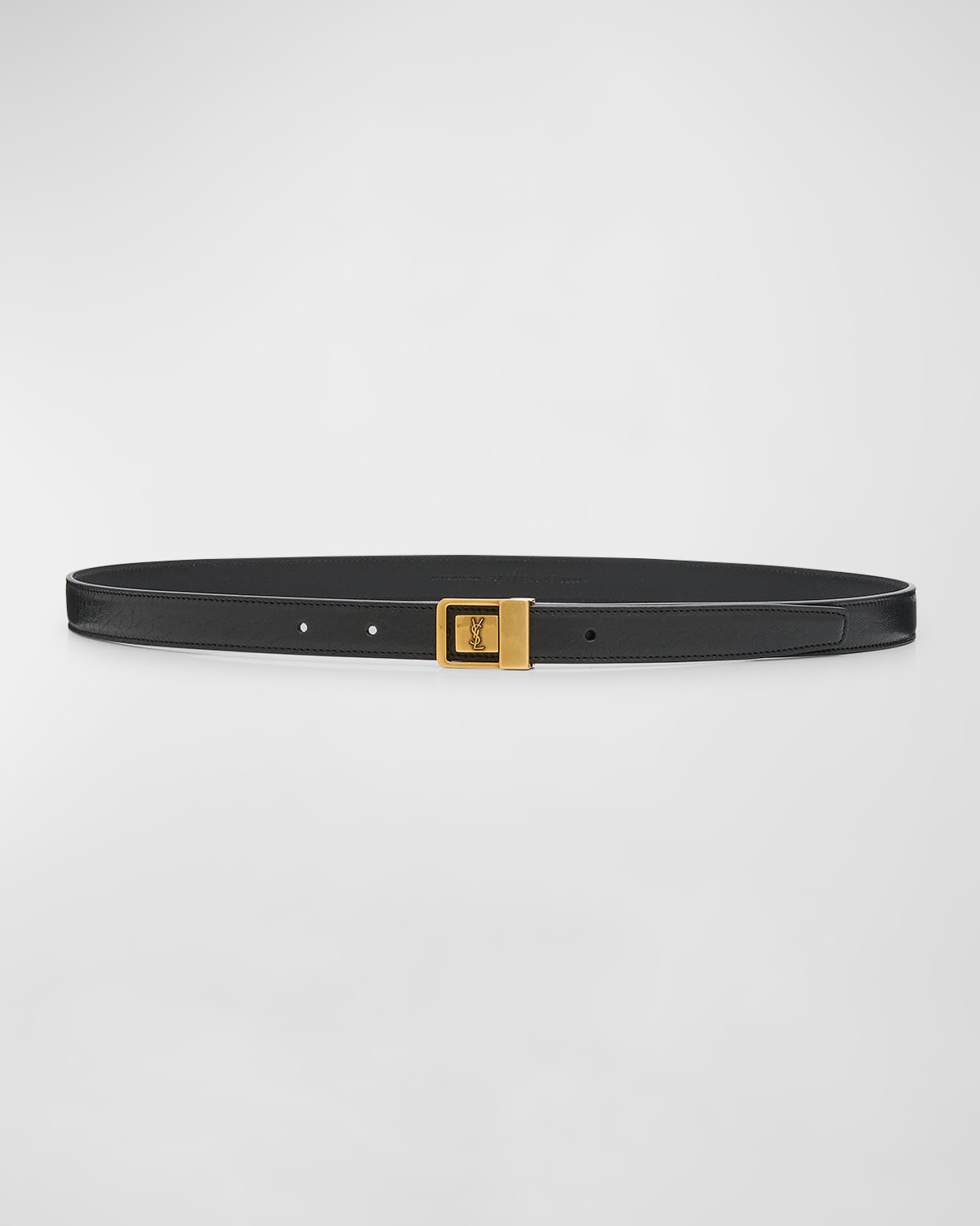 Shop Saint Laurent Ysl Buckled Grainy Leather Belt In 1000 Black