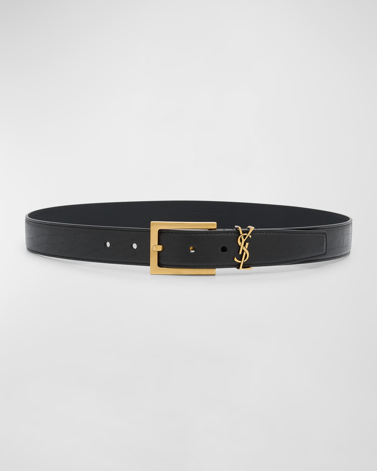 Saint Laurent Ysl Grainy Leather Belt In Black