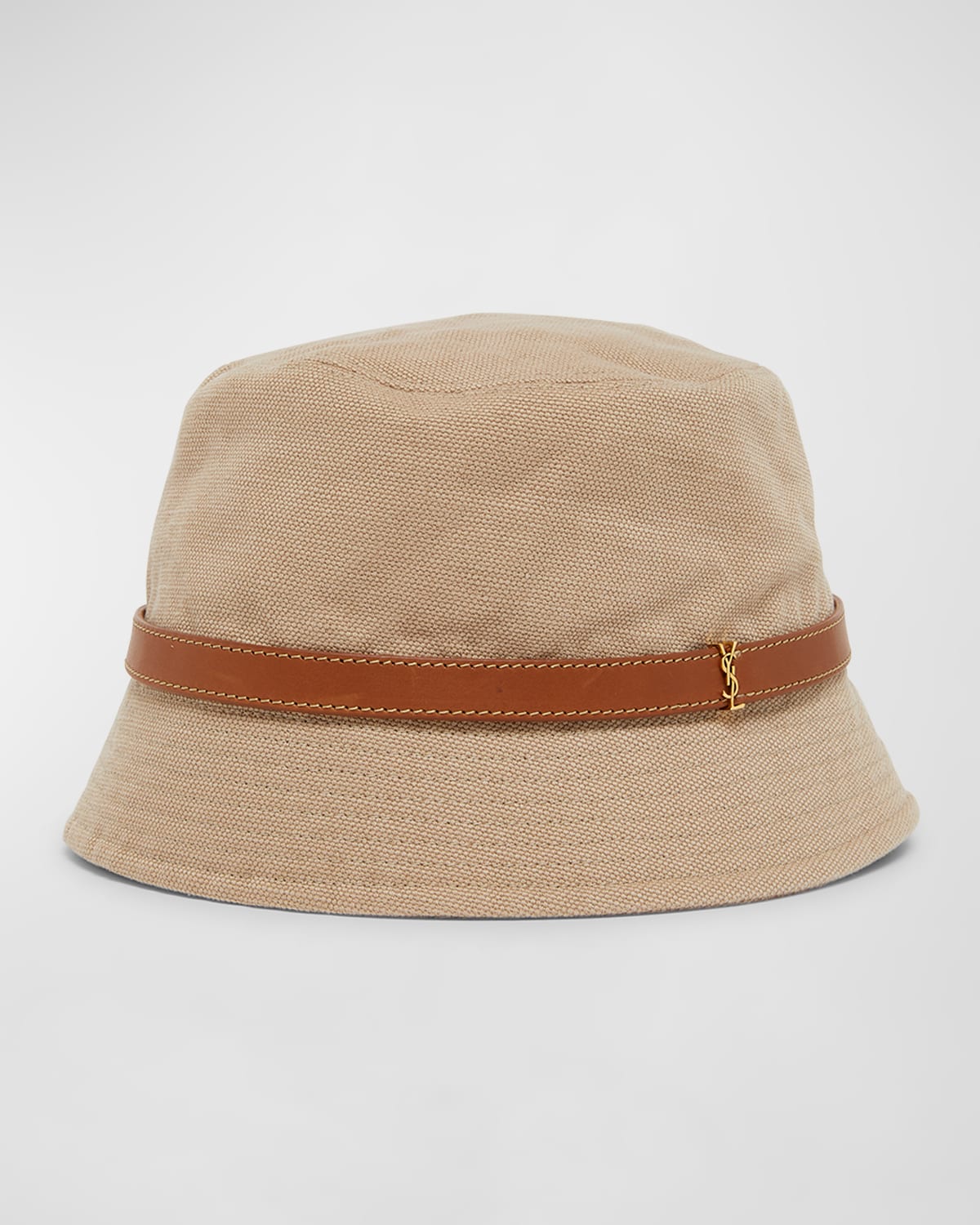 Saint Laurent Canvas Bucket Hat With A Ysl Leather Band In Brown