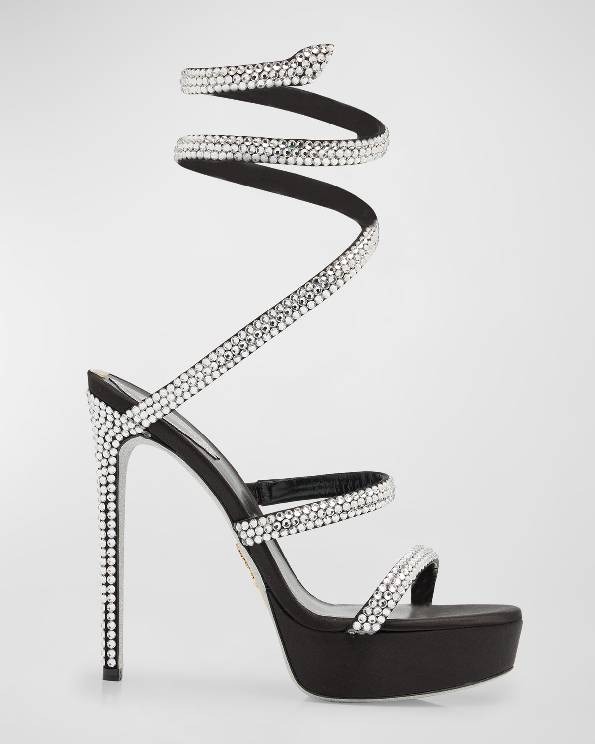 Shop René Caovilla Cleo Strass Snake-wrap Platform Sandals In Black/silver