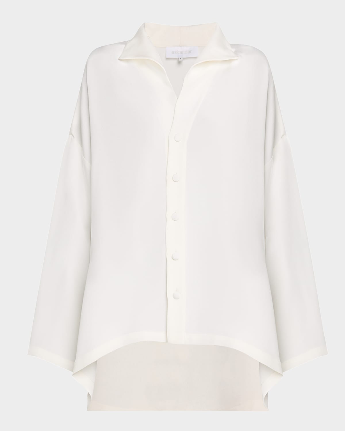 ESKANDAR WIDE A-LINE SHIRT WITH OPEN STANDUP COLLAR (MID PLUS LENGTH) 