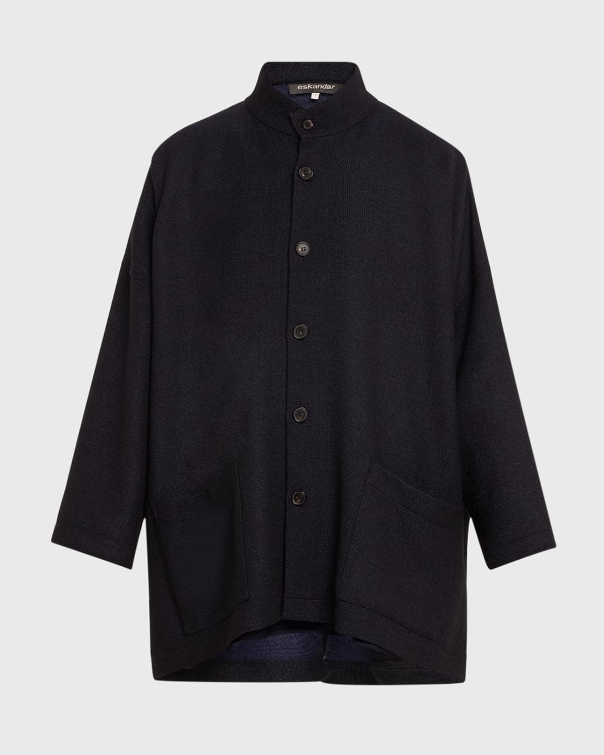 ESKANDAR WIDE OPEN STAND COLLAR JACKET (LONG LENGTH)
