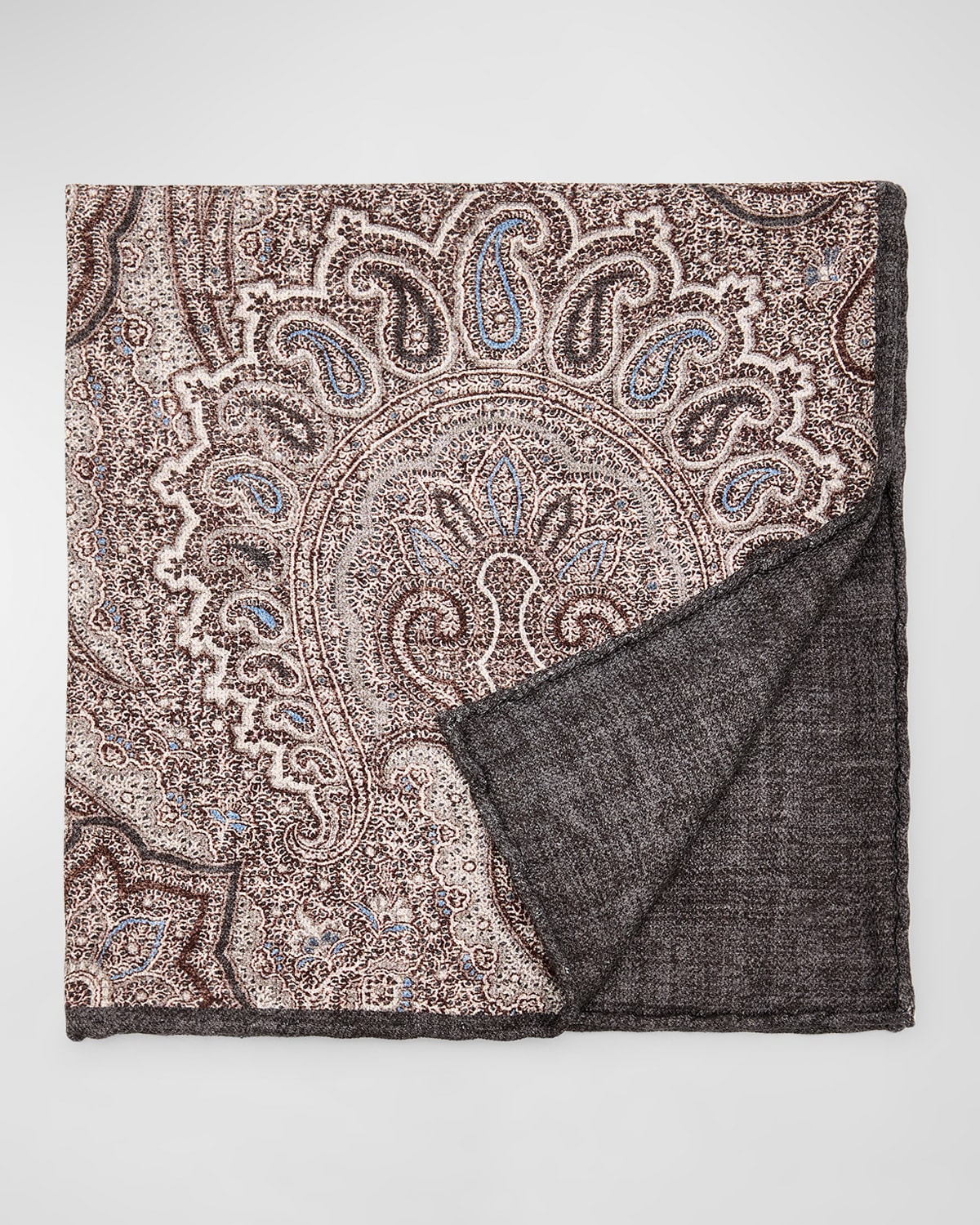 Brunello Cucinelli Men's Silk Paisley-print Pocket Square In Dark Grey