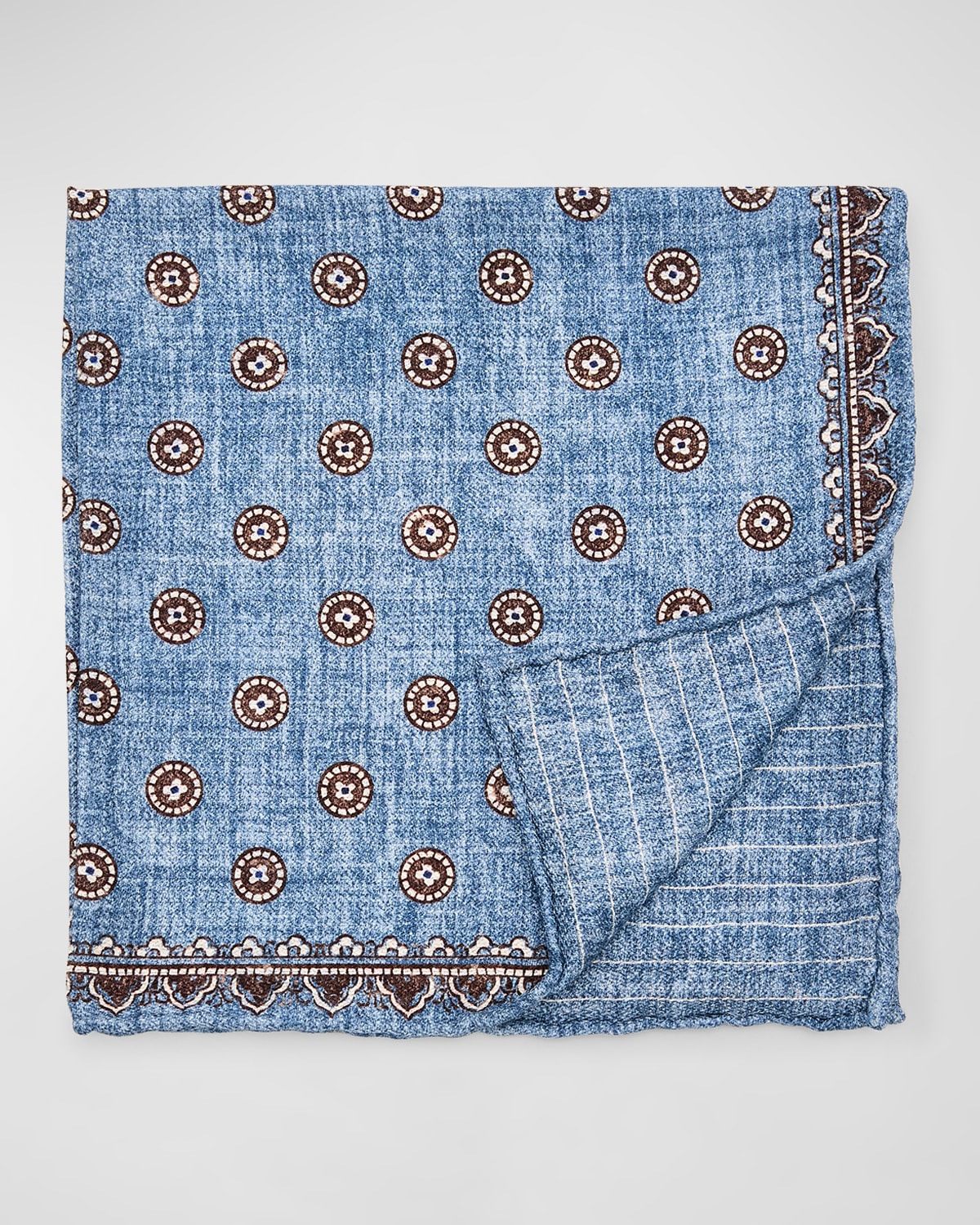 Brunello Cucinelli Men's Silk Geometric Pocket Square In Denim