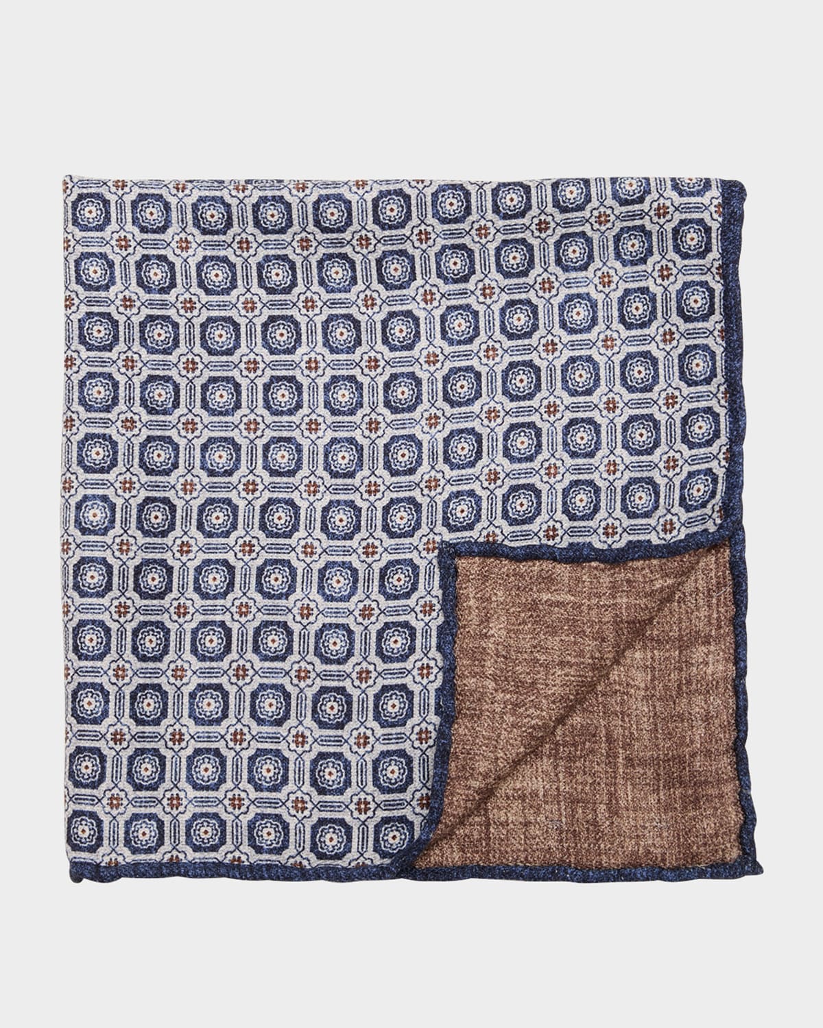 Brunello Cucinelli Men's Silk Geometric Pocket Square In Fog Denim