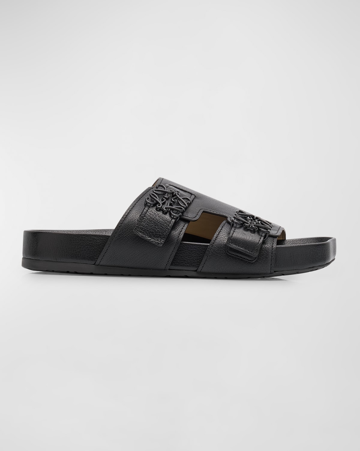 Shop Loewe Men's Ease Goatskin Slide Sandals In Black