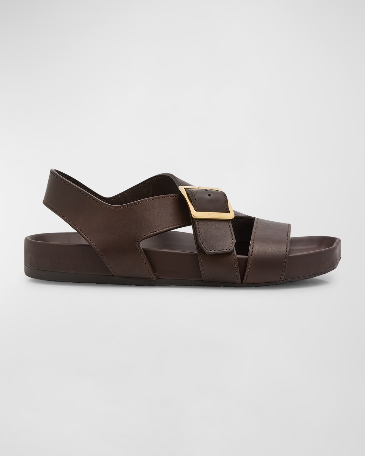 Shop Loewe Men's Ease Leather Buckle Sandals In Dark Brown