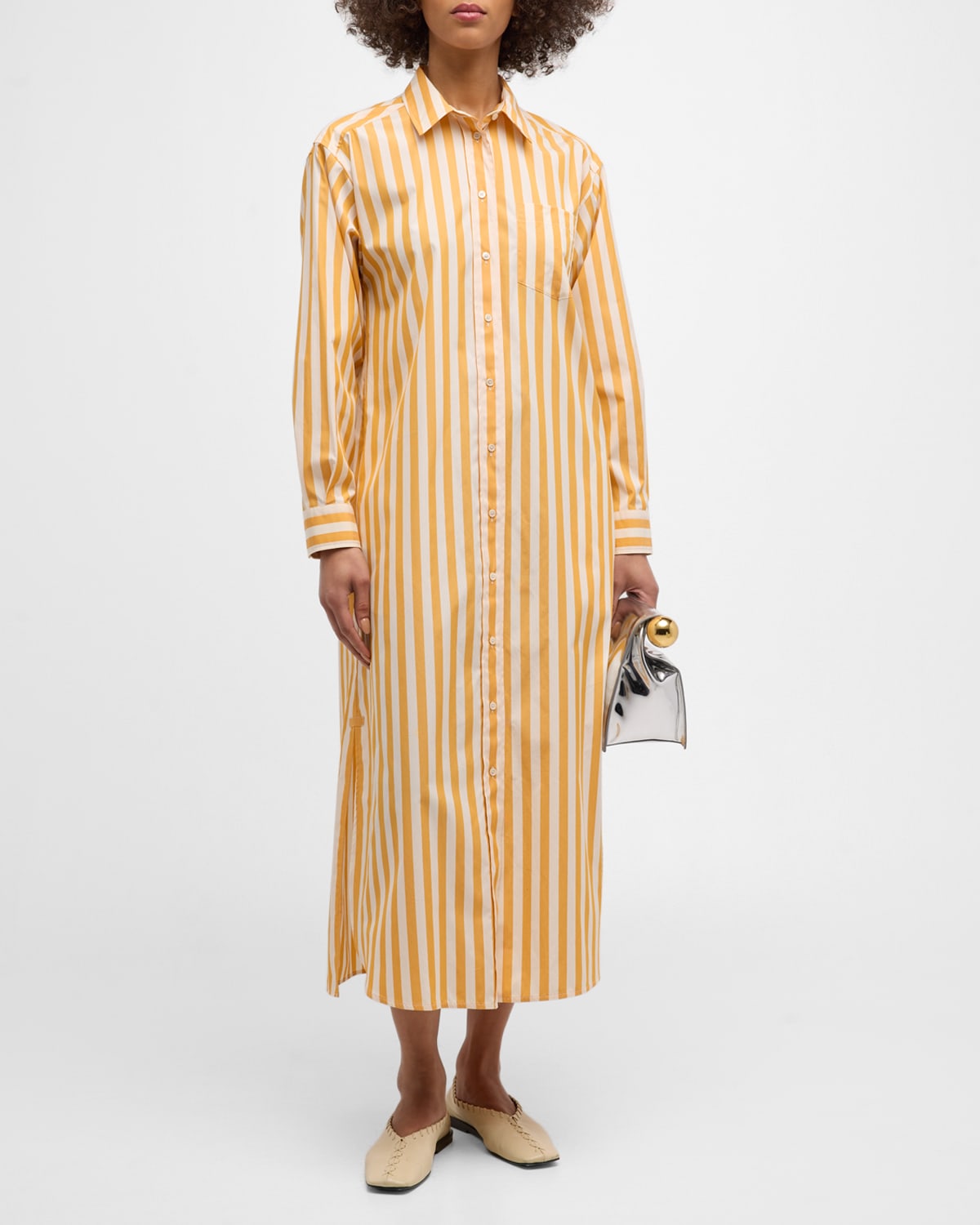Falasco Striped Cotton Poplin Midi Shirtdress
