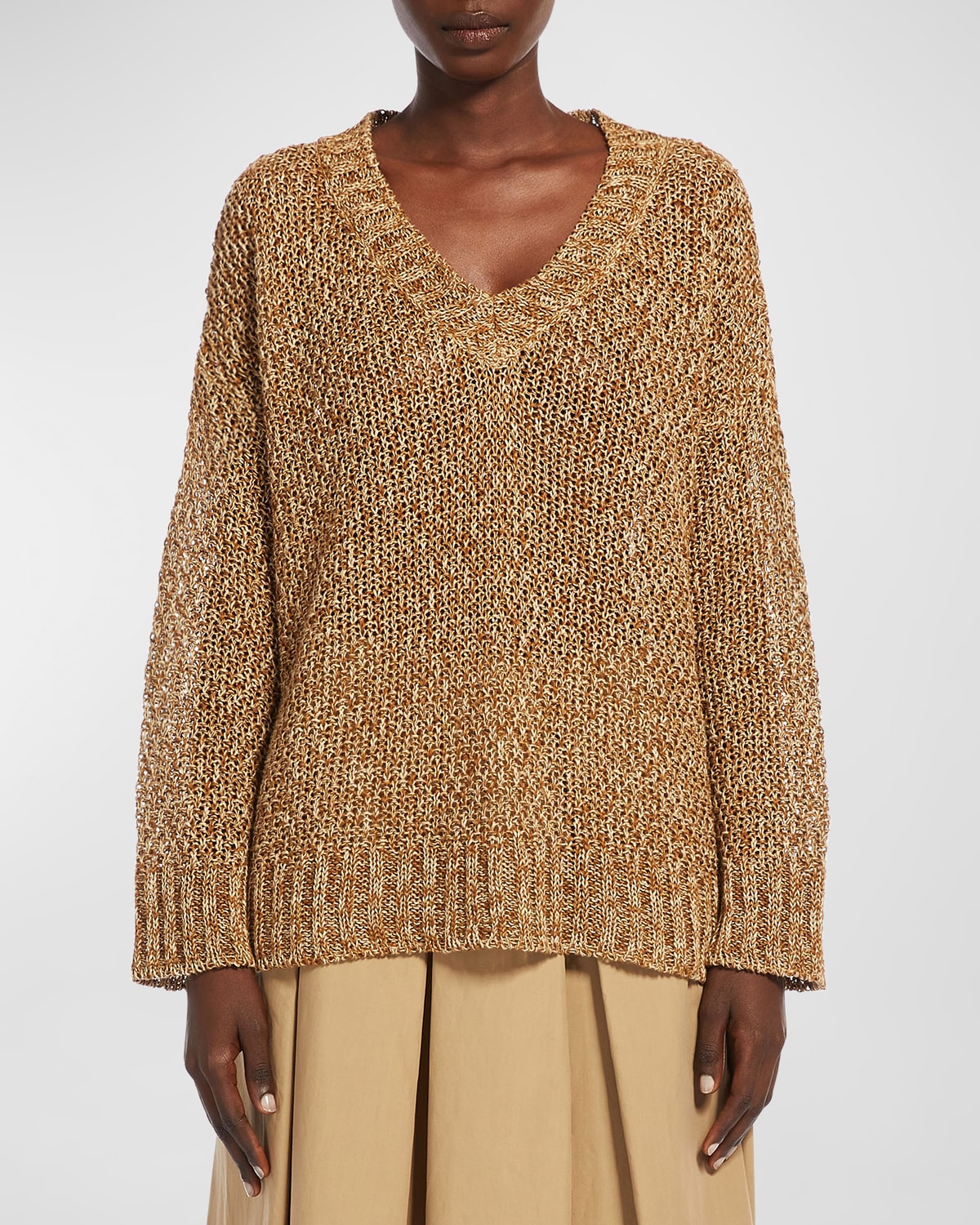 Shop Weekend Max Mara Osteo Oversized Moss-knit Flax Linen Sweater In Tobacco