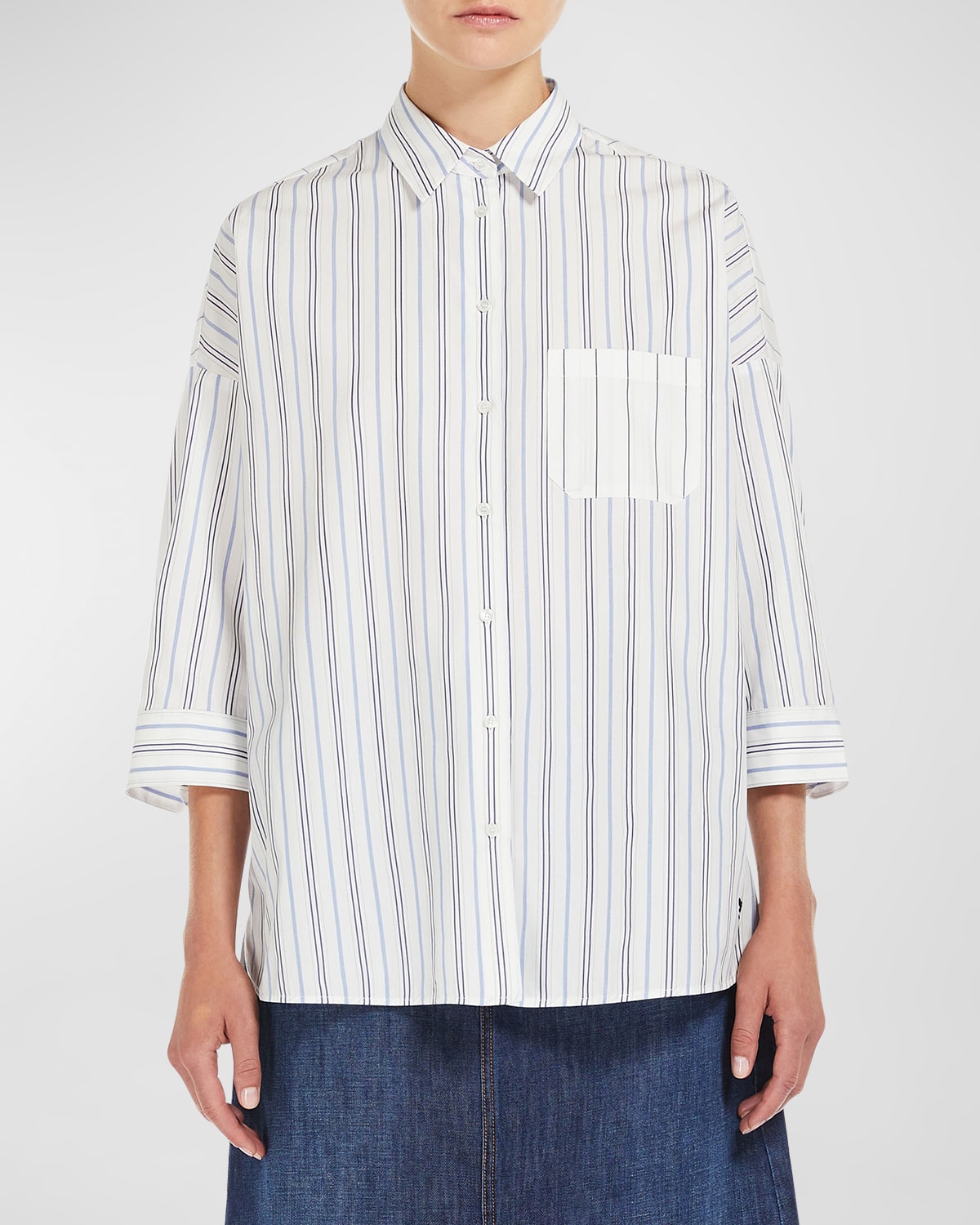 Shop Weekend Max Mara Venus Striped Button-down Cotton Shirt In Navy