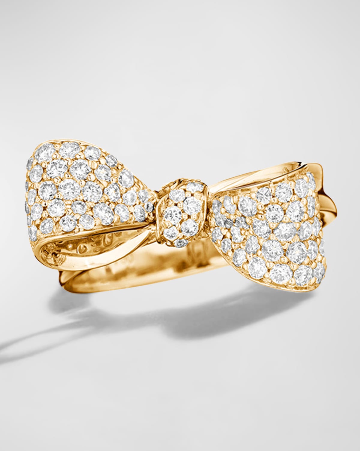 18K Yellow Gold Petite White Diamond Knot Top Bow Ring, Size 6