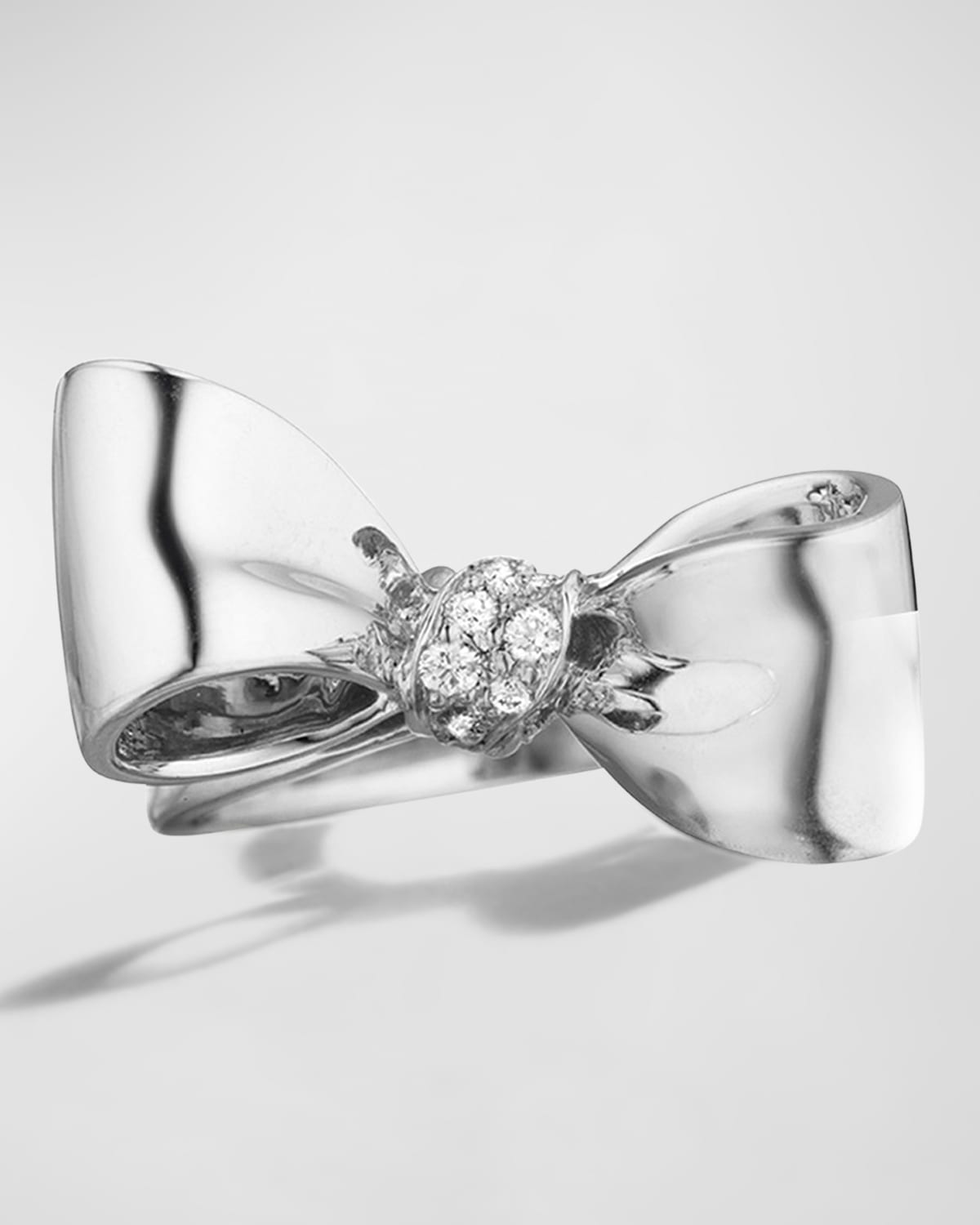 18K White Gold Small White Diamond Knot Bow Ring, Size 7