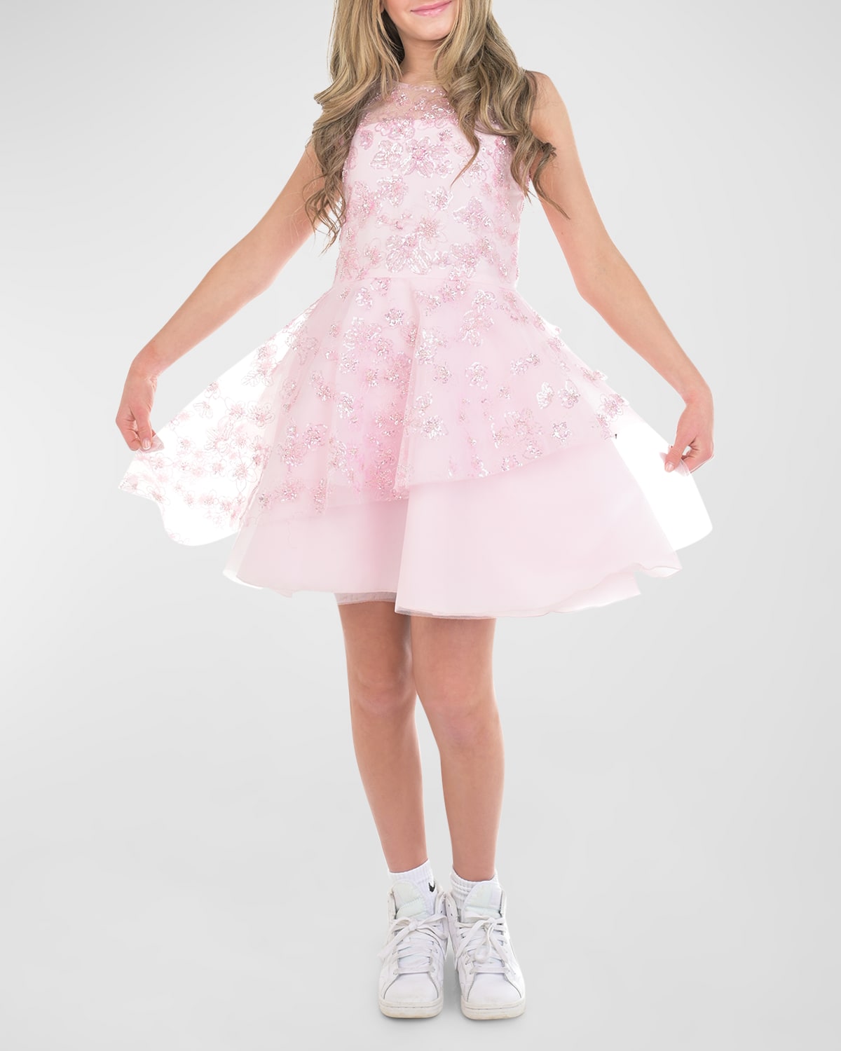 Shop Zoe Girl's Kris Sequin Trim Dress In Pink