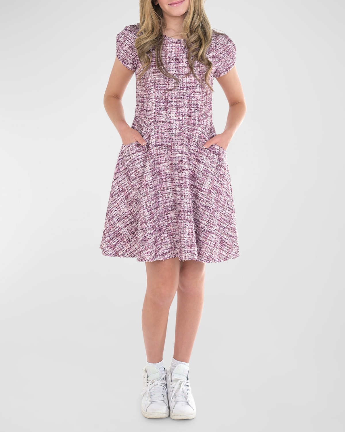 Shop Zoe Girl's Tweed Dress W/ Pockets In Multi