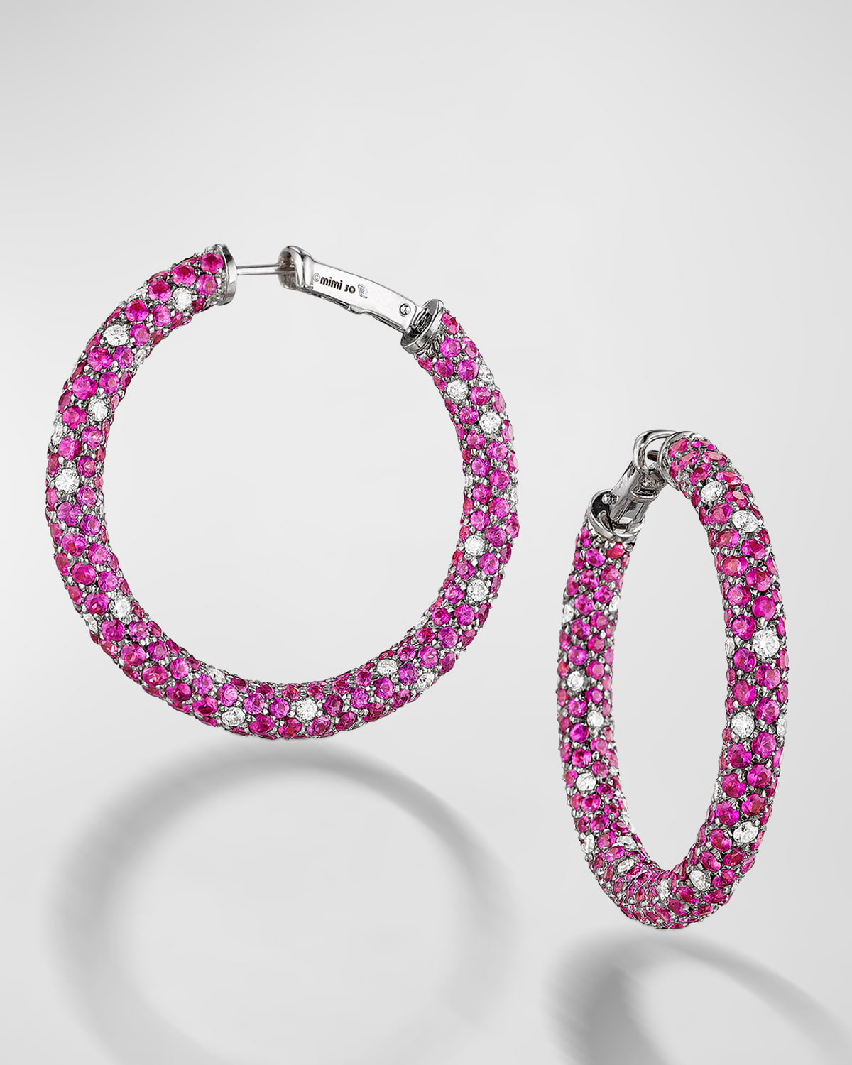 18K White Gold Couture Pave Hoop Earrings with Pink Sapphires and Diamonds
