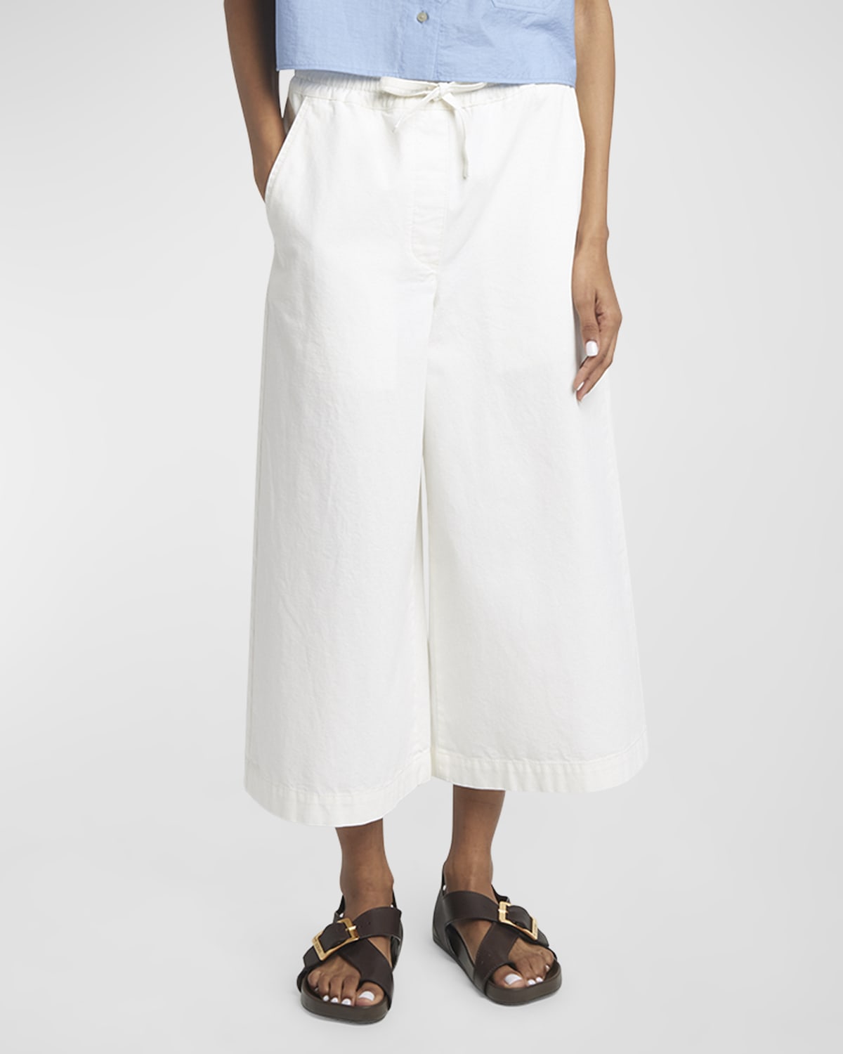 Shop Loewe X Paula Ibiza Anagram Drawstring Wide Leg Cropped Denim Trousers In White