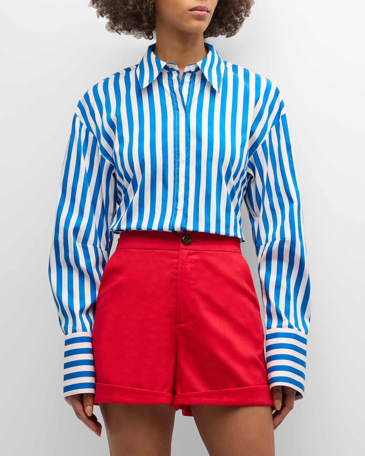 Shop Simonmiller Loch Cutout Tie-back Striped Poplin Shirt In Blue Stripe