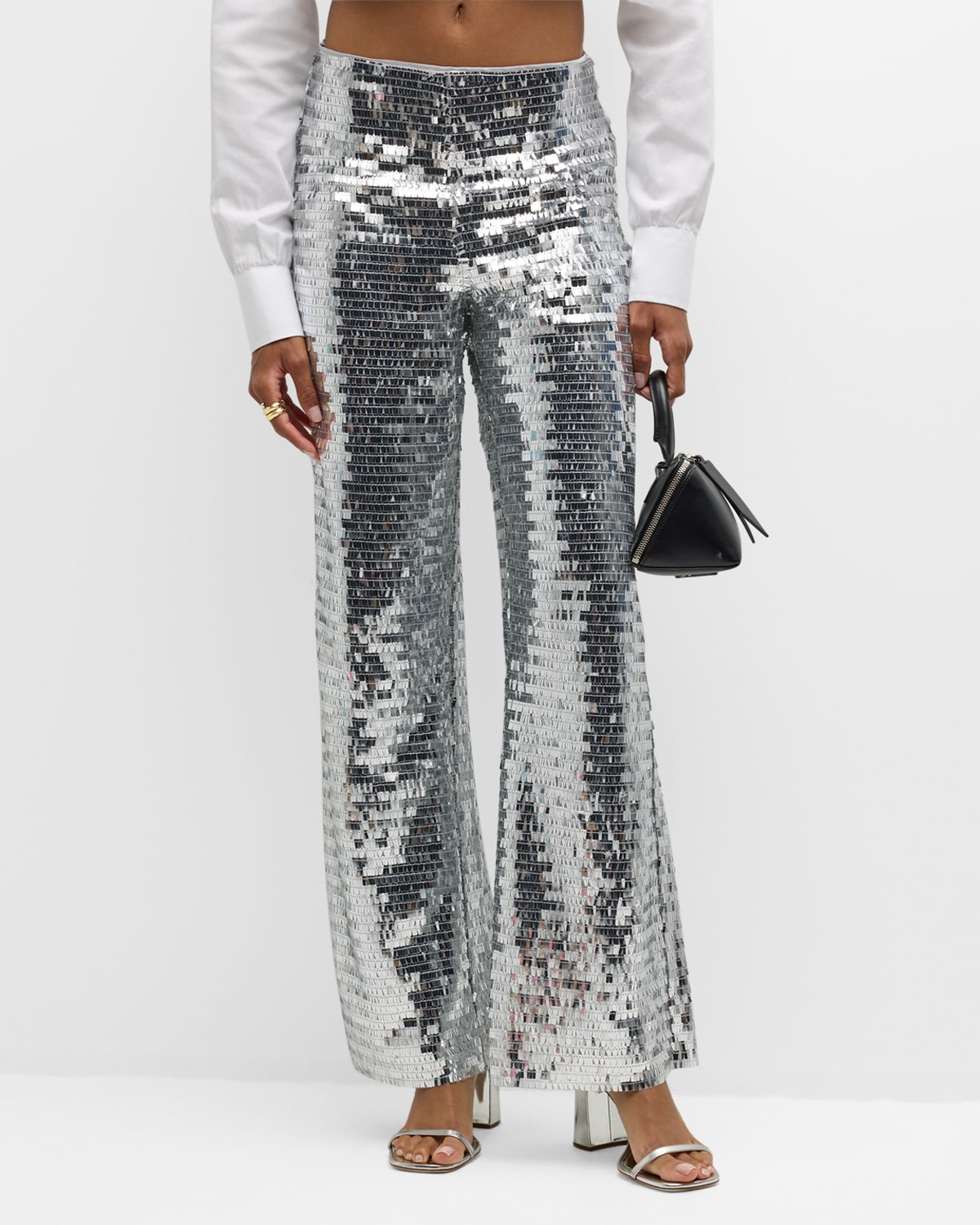 Shop Simonmiller Pia Sequined Flare Pants In Satellite Silver
