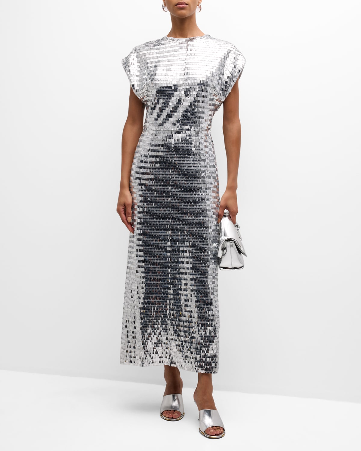 Shop Simonmiller Argan Sequined Short-sleeve Midi Dress In Satellite Silver