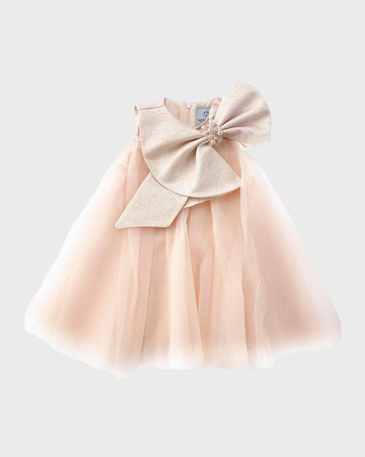 Shop Petite Maison Girl's Jackie Layered Tulle Dress W/ Oversized Bow In Peach