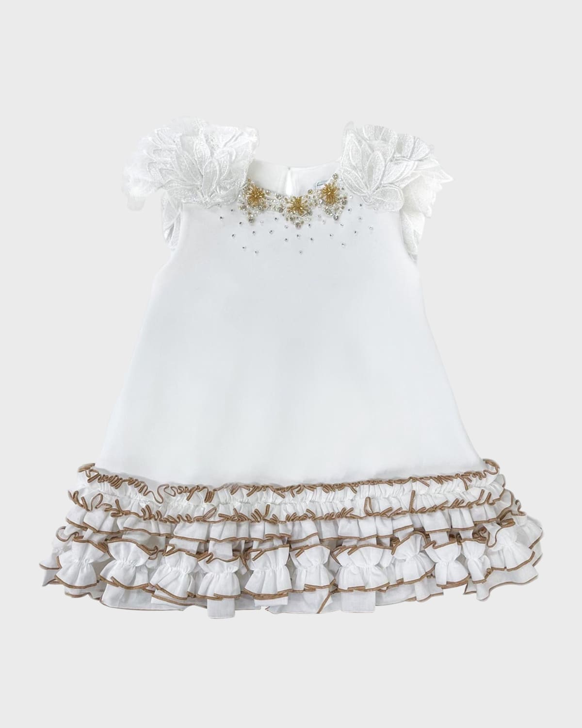 Shop Petite Maison Girl's Angelina Couture Feather Dress In White/gold