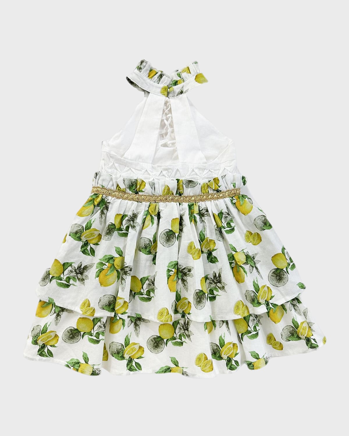 Shop Petite Maison Girl's Amalfi Lemon Printed Smocked Linen Dress In White/yellow/green