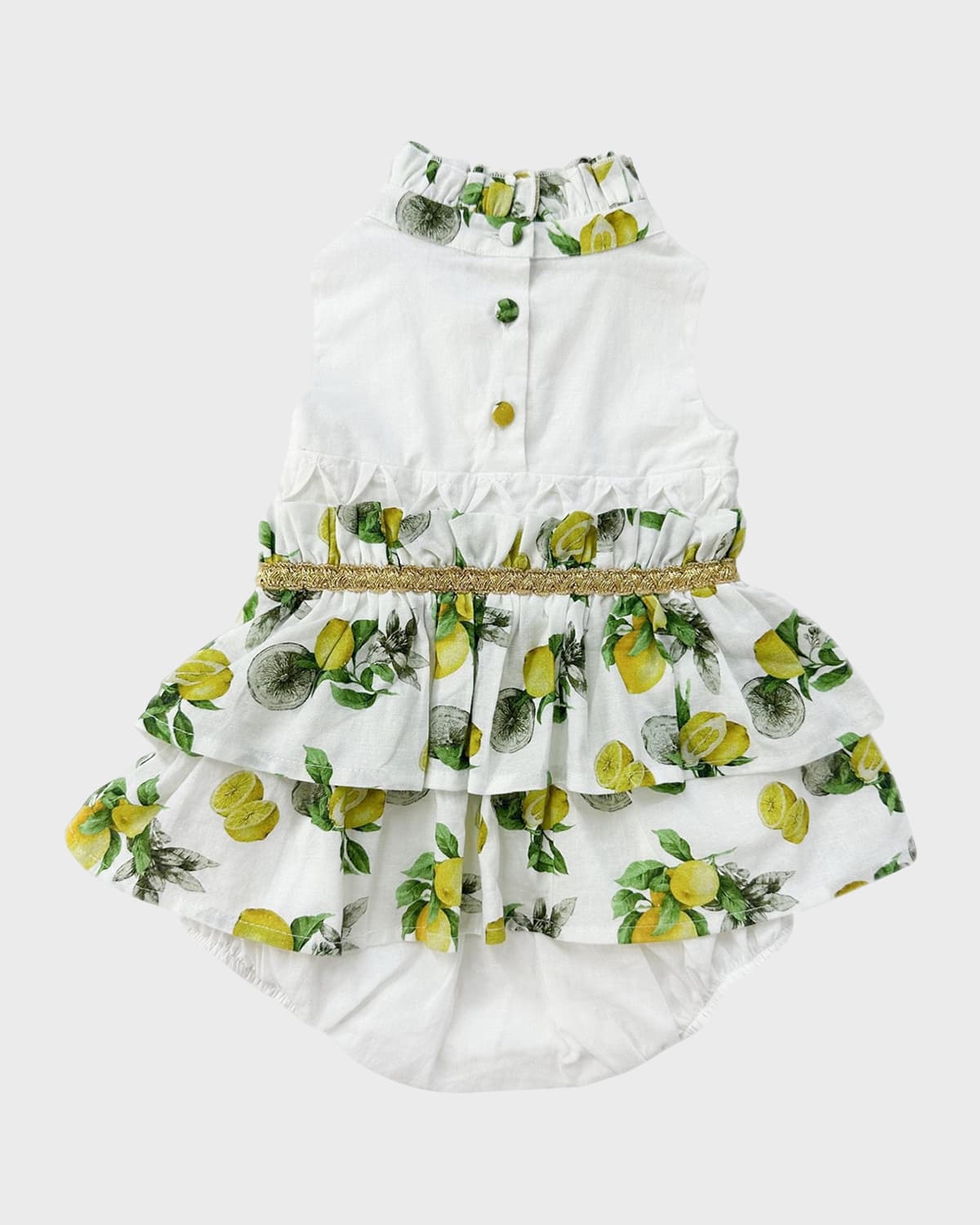 Girl's Amalfi Lemon Printed Smocked Linen Romper, Size 12M-10