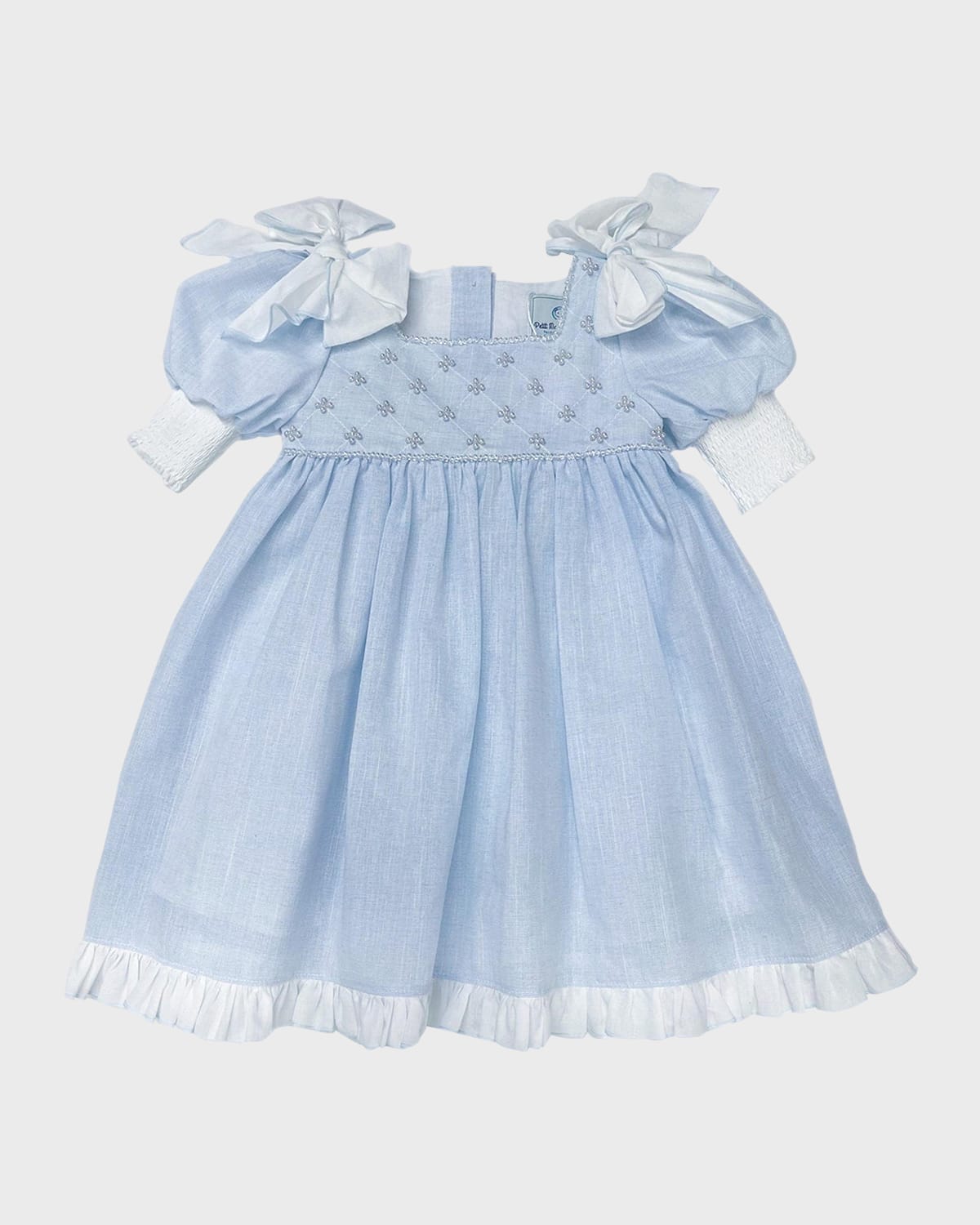 Shop Petite Maison Girl's Linen Bow Dress In Light Blue