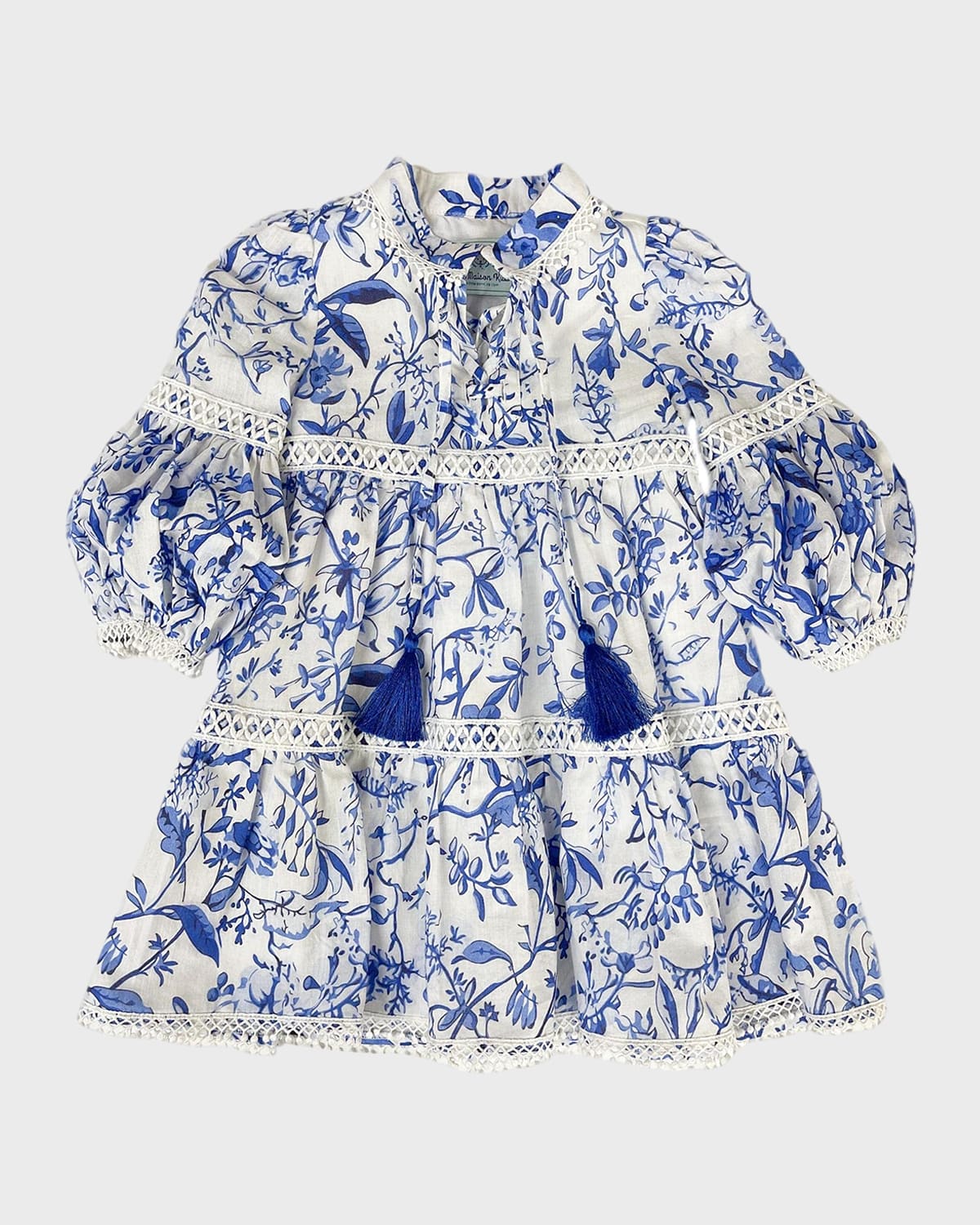 Shop Petite Maison Girl's Jaylin Floral-print Linen Dress In Blue