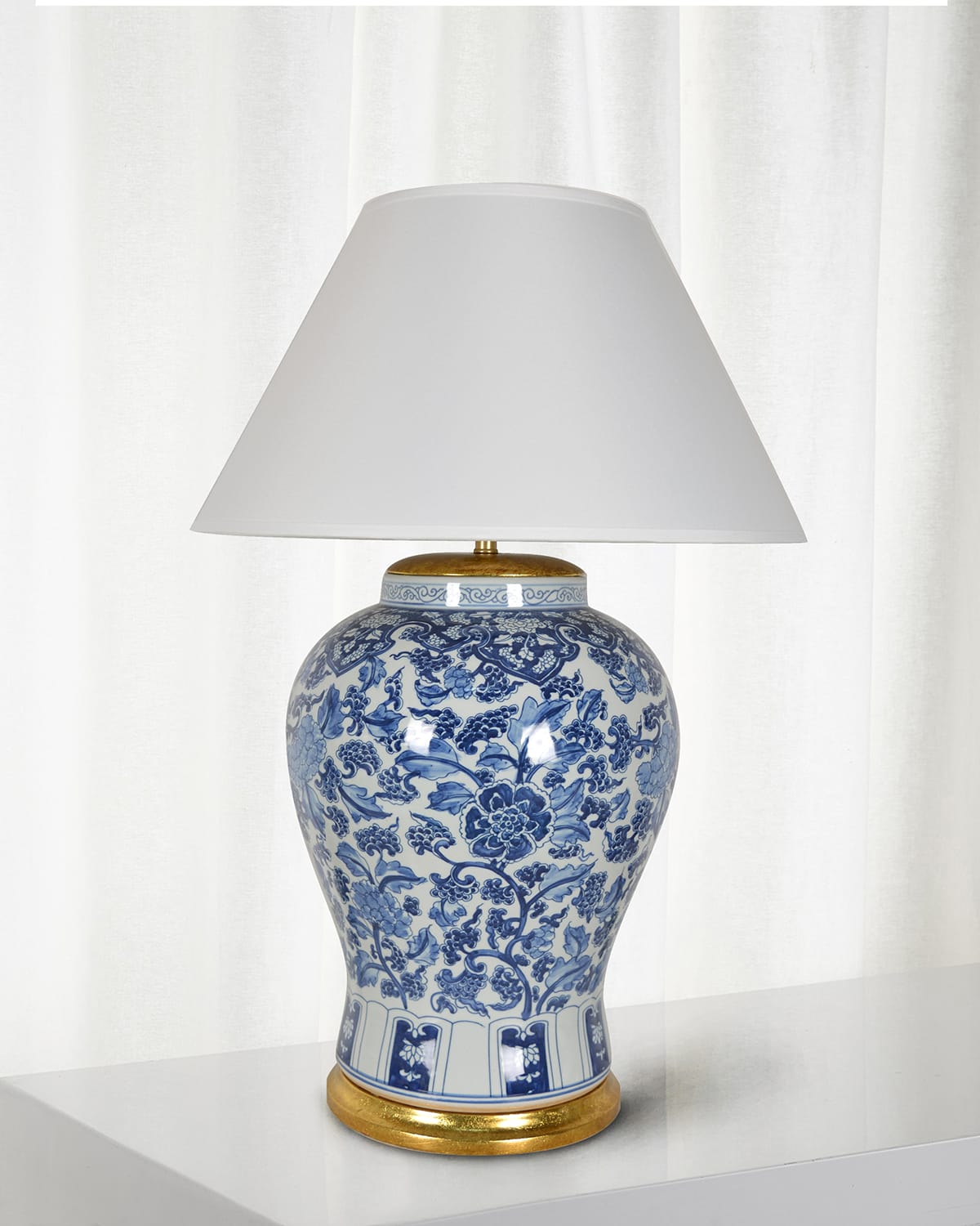 Shop Winward Home Floral Vase Lamp With Golden Accents In Blue/white