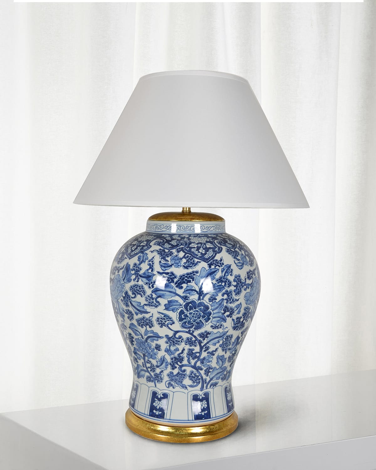 Winward Home Floral Vase Lamp With Golden Accents In Blue/white