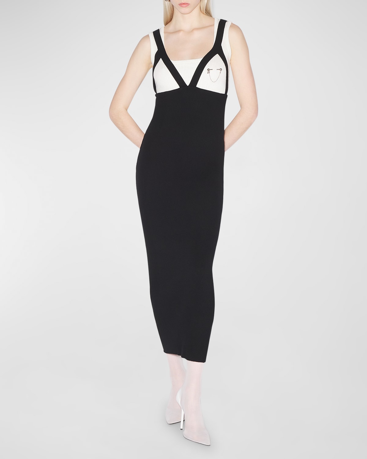 Shop Jean Paul Gaultier Bicolor Rib Knit Sleeveless Strappy Maxi Dress In 0100-whiteblack