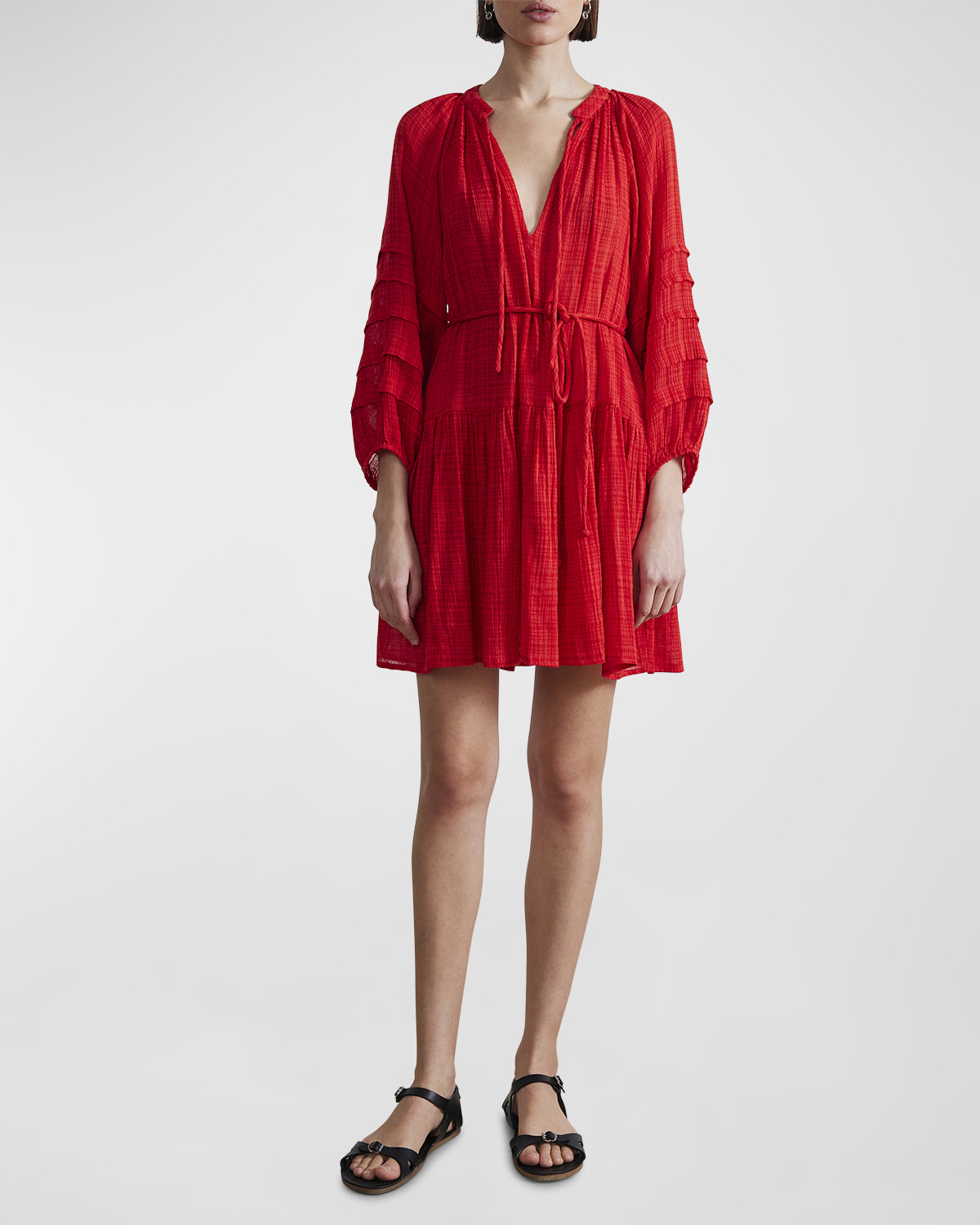 Celeste Textured Blouson-Sleeve Mini Dress