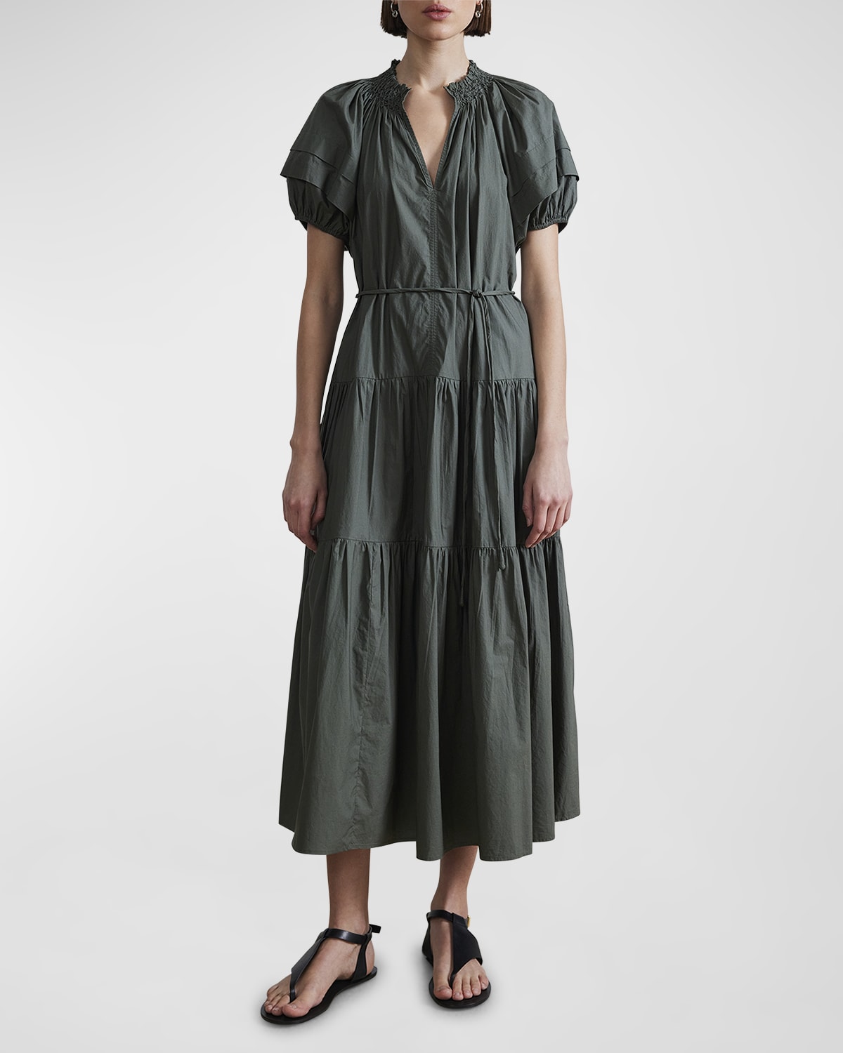 Uva Tiered Puff-Sleeve Smocked Maxi Dress